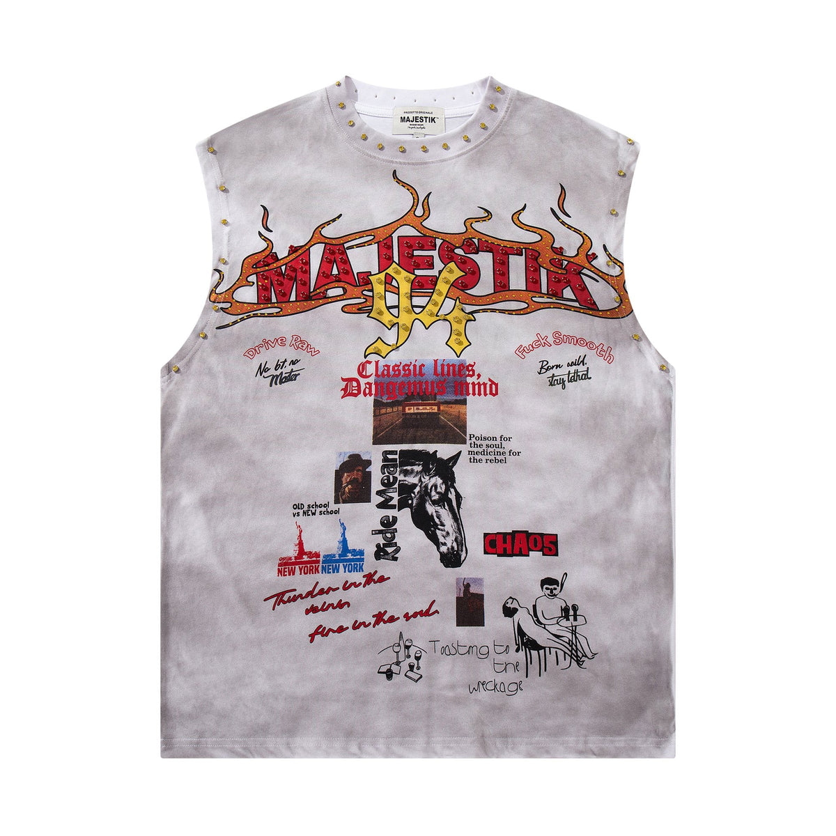 MAJESTIK Studded Washed Graphic Sleeveless T-Shirt