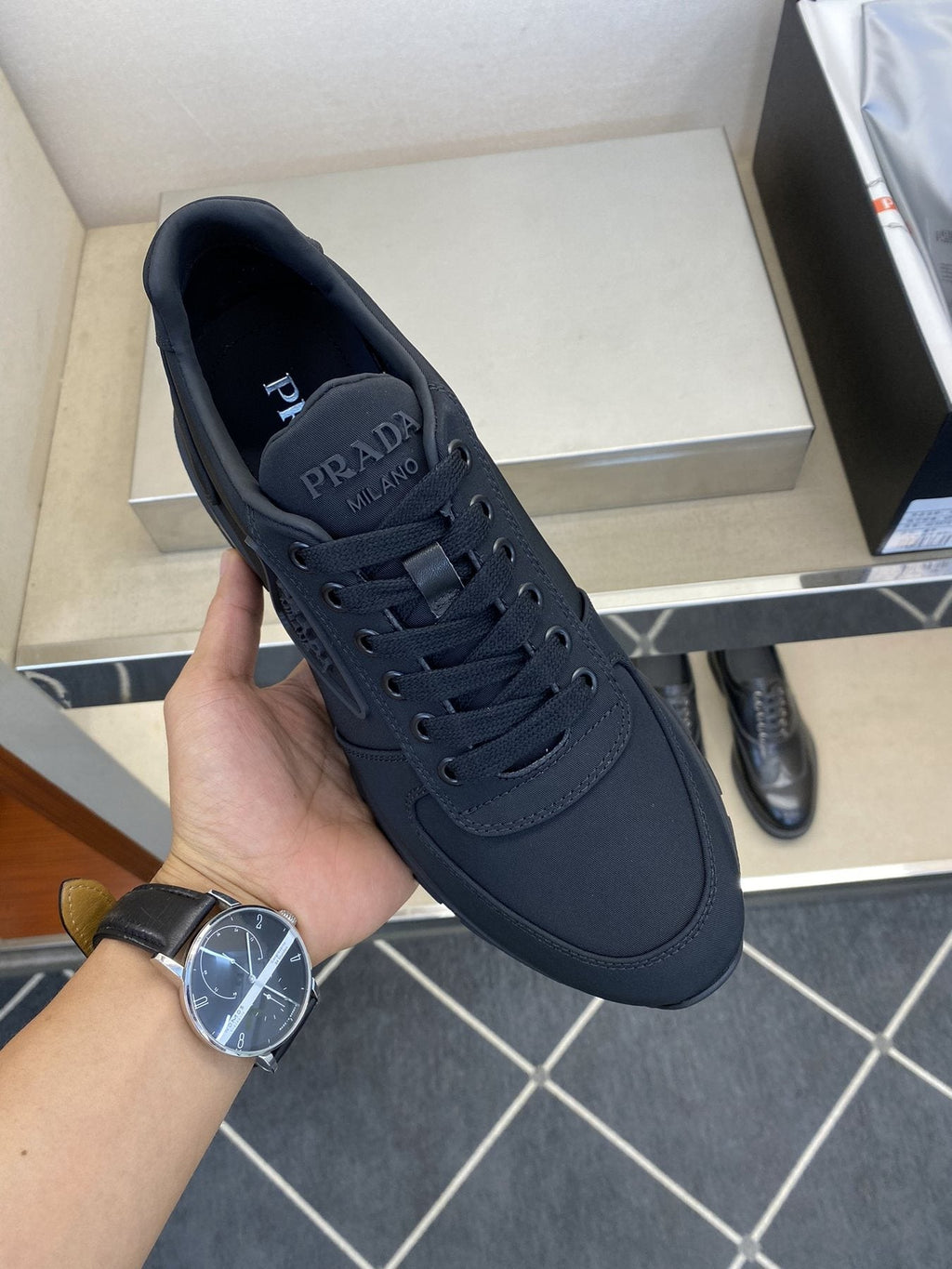 Prada Men's Black Lace-Up Sneakers