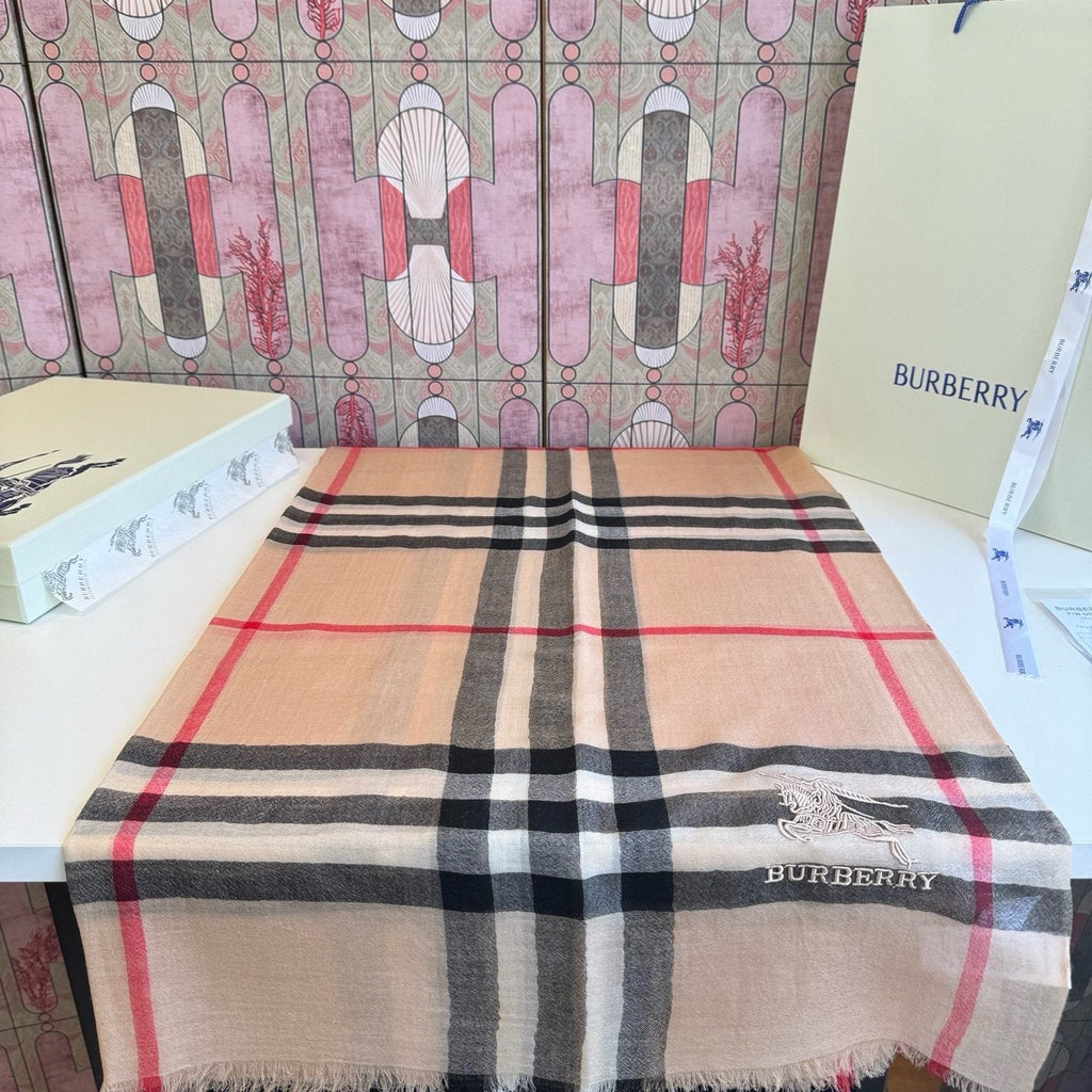 Burberry Camel Beige Plaid Scarf